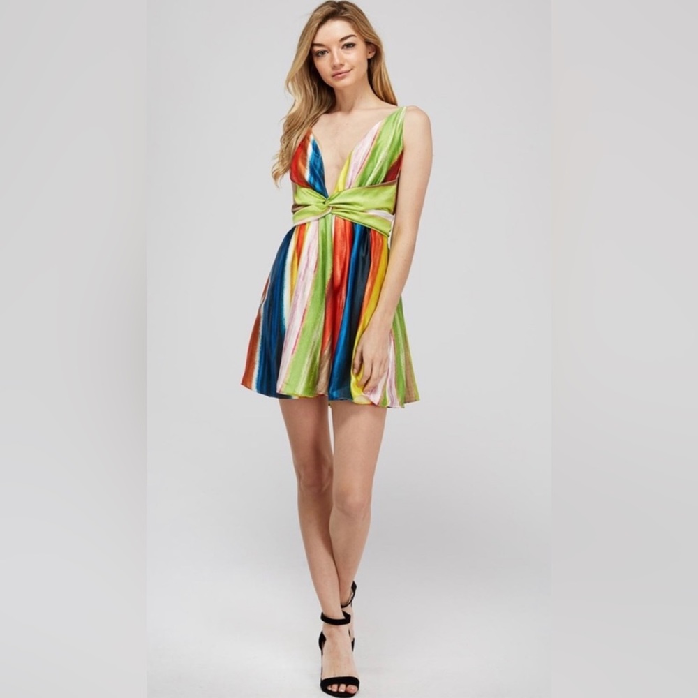 Luxxel Rainbow Spaghetti Sun Dress Size S
